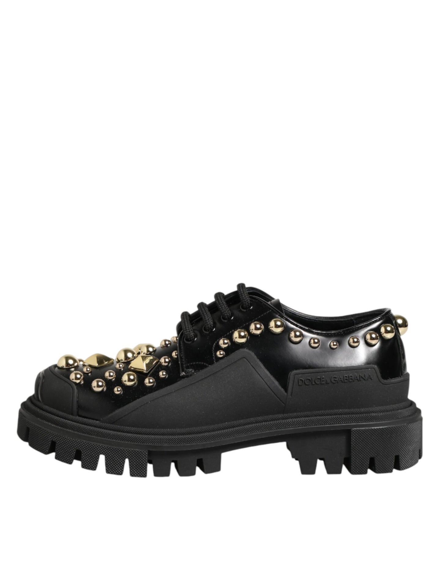 Dolce &amp; Gabbana Derby-Schuhe aus schwarzem Leder mit Schmucksteinen