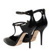 Dolce &amp; Gabbana Schwarze Leder-Sandalen mit T-Riemen und Absatz