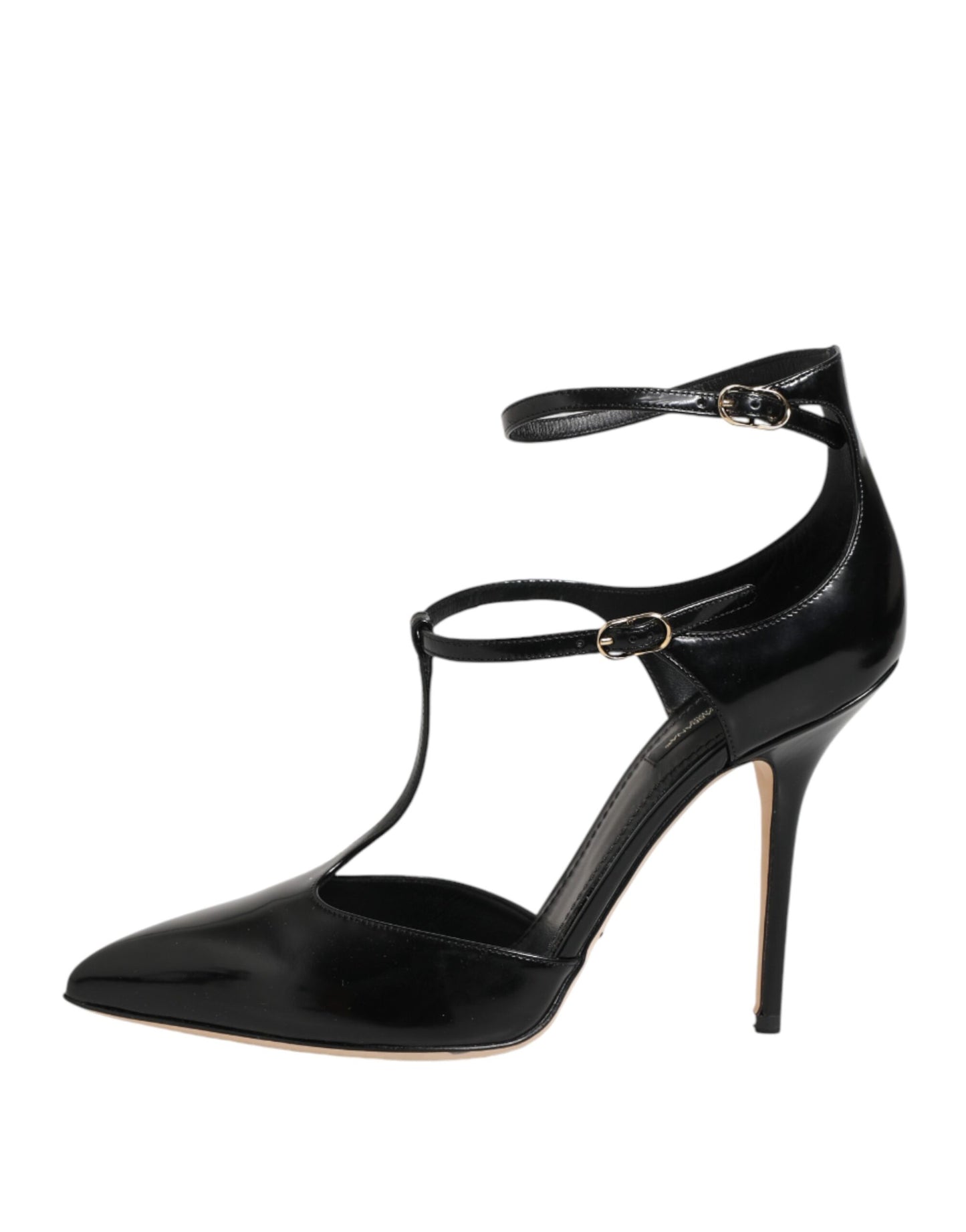 Dolce &amp; Gabbana Schwarze Leder-Sandalen mit T-Riemen und Absatz