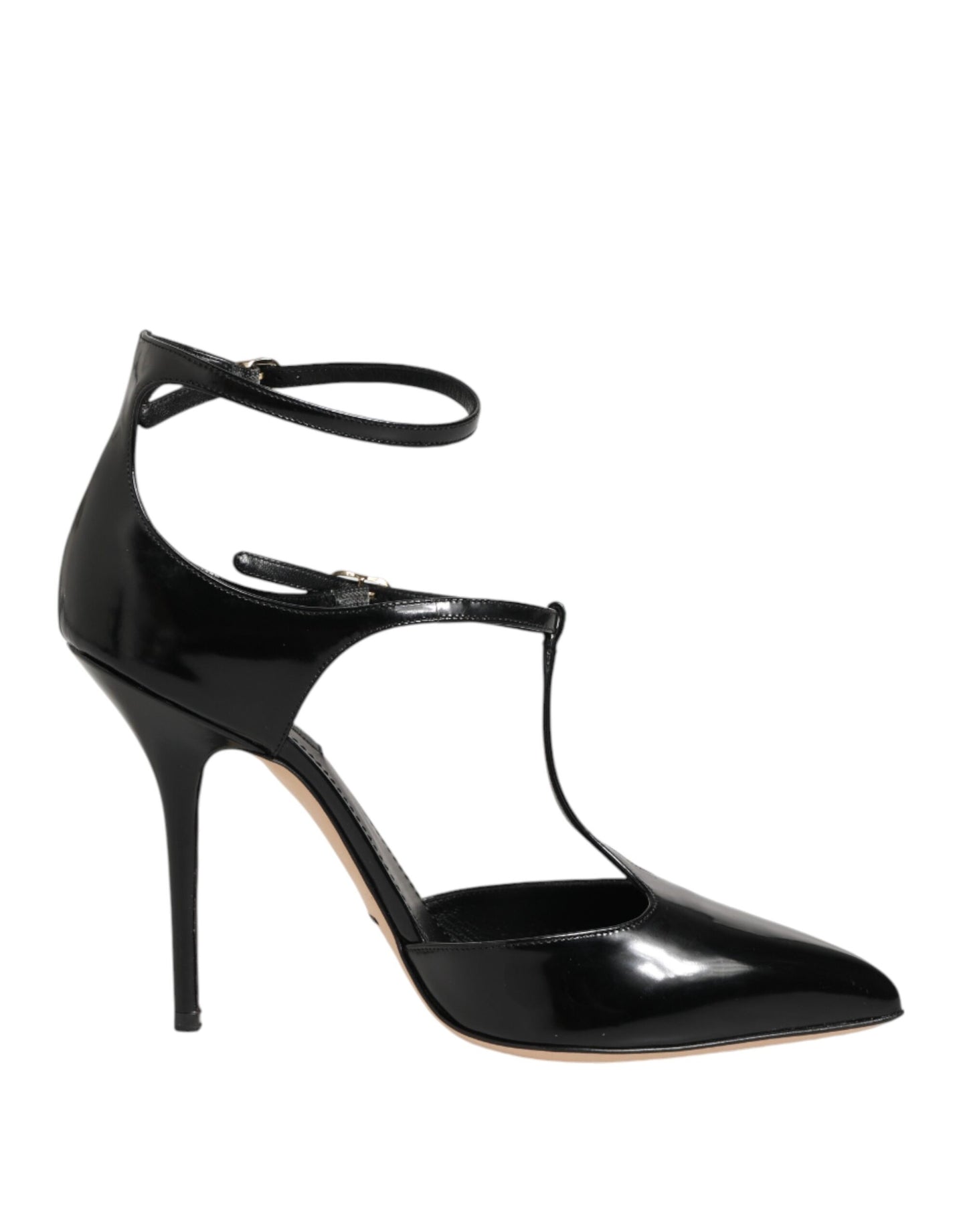 Dolce &amp; Gabbana Schwarze Leder-Sandalen mit T-Riemen und Absatz