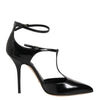 Dolce &amp; Gabbana Schwarze Leder-Sandalen mit T-Riemen und Absatz