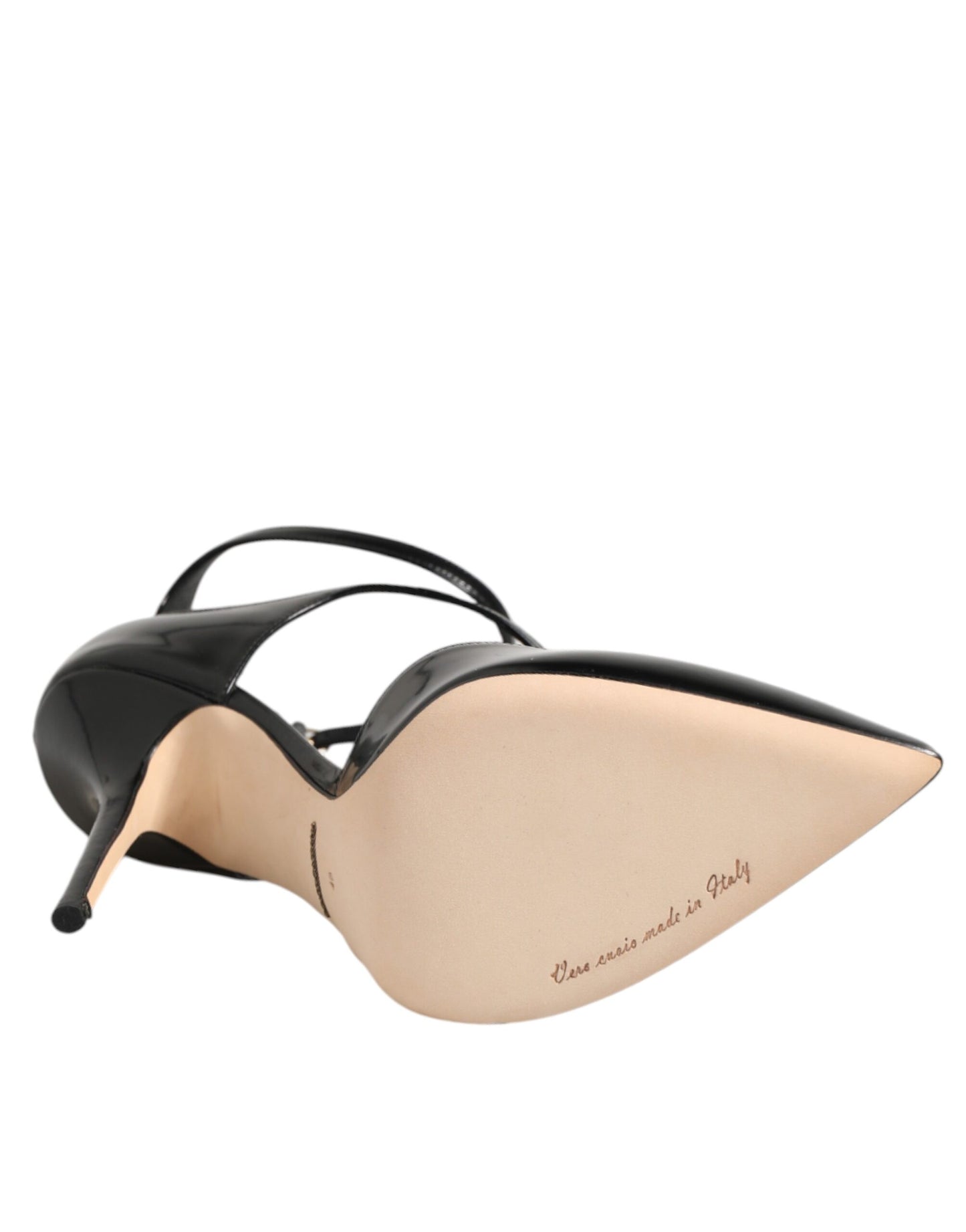 Dolce &amp; Gabbana Schwarze Leder-Sandalen mit T-Riemen und Absatz