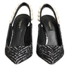 Dolce & Gabbana White Black Chevron Faux Pearl Slingbacks Shoes