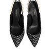 Dolce & Gabbana White Black Chevron Faux Pearl Slingbacks Shoes