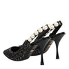 Dolce & Gabbana White Black Chevron Faux Pearl Slingbacks Shoes