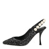 Dolce & Gabbana White Black Chevron Faux Pearl Slingbacks Shoes