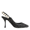 Dolce & Gabbana White Black Chevron Faux Pearl Slingbacks Shoes