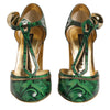 Dolce & Gabbana Green Leather T-STRAPS Heels Sandals Shoes
