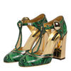 Dolce & Gabbana Green Leather T-STRAPS Heels Sandals Shoes