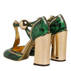 Dolce & Gabbana Green Leather T-STRAPS Heels Sandals Shoes