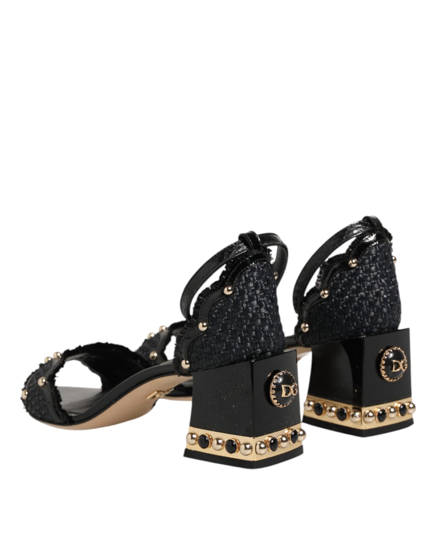 Dolce &amp; Gabbana Schwarze Sandalen mit Nieten und Knöchelriemen