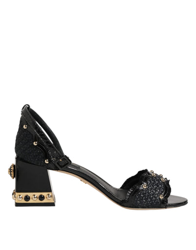 Dolce & Gabbana Black Studded Ankle Strap Sandals Shoes