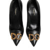 Dolce & Gabbana Black Leather DG Amore Heels Pumps Shoes
