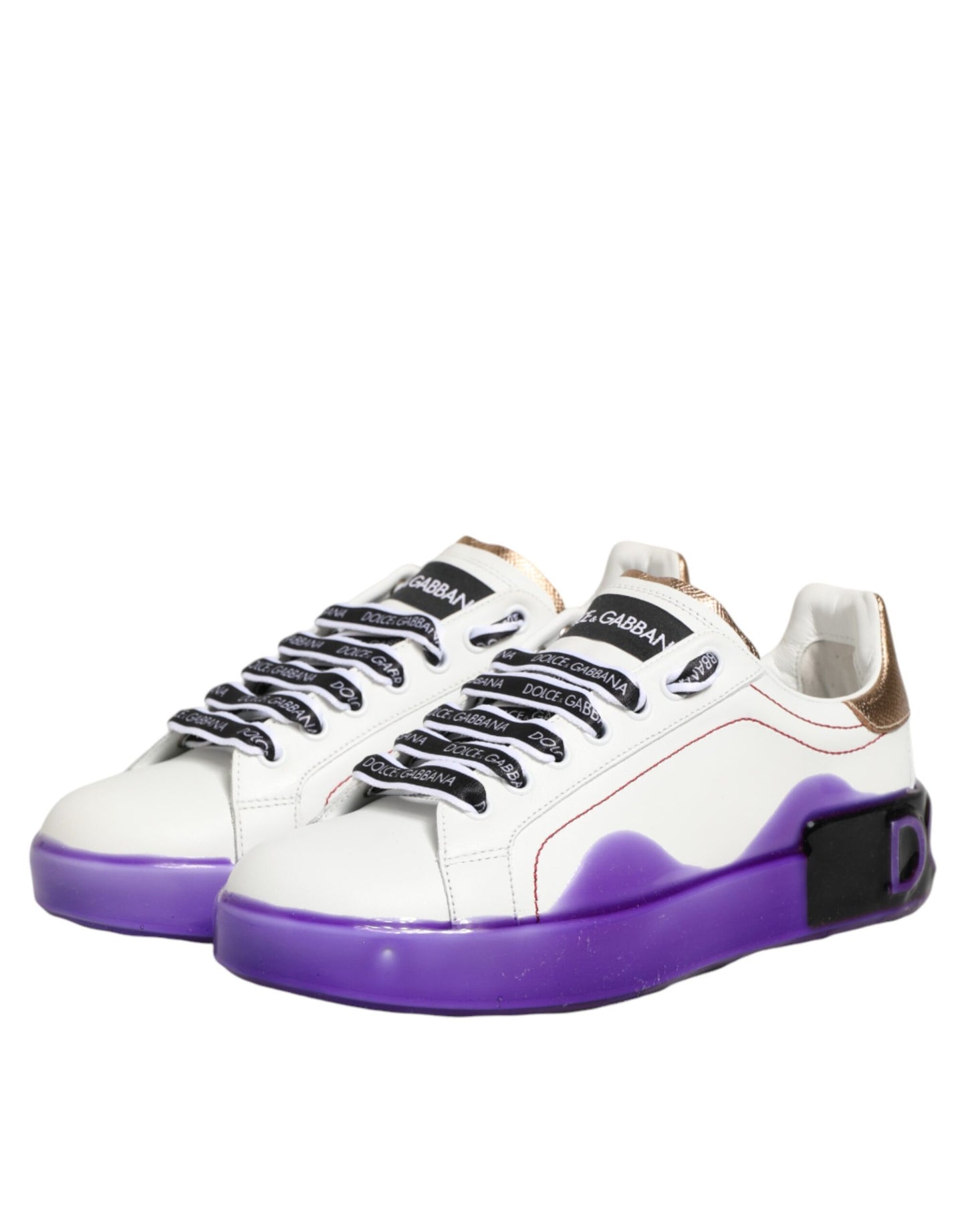 Dolce &amp; Gabbana Weiße und Lila Leder-Sneaker Low Top