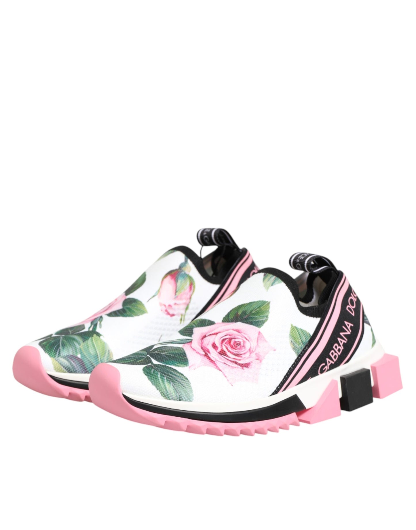 Dolce &amp; Gabbana Sorrento Sneakers mit weißem Rosenprint