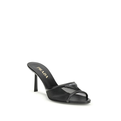 Prada Bos Taurus Sandalen mit Stilettoabsatz aus schwarzem Kalbsleder