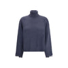 Brunello Cucinelli Blue Fleece Wool Turtleneck