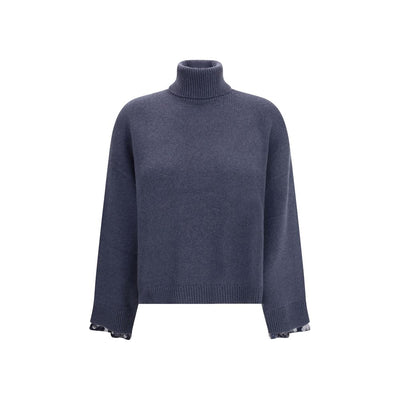 Brunello Cucinelli Rollkragenpullover aus blauem Fleece