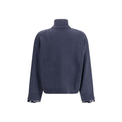 Brunello Cucinelli Rollkragenpullover aus blauem Fleece