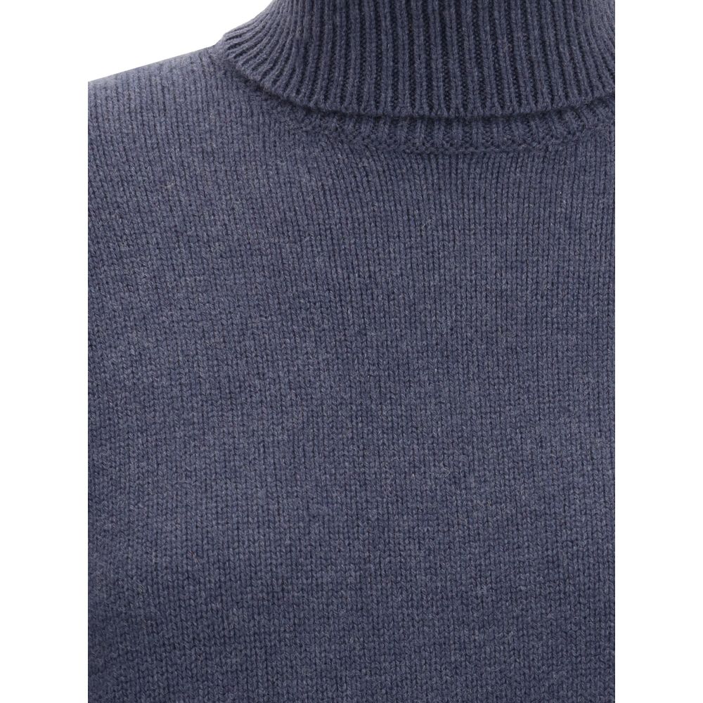 Brunello Cucinelli Blue Fleece Wool Turtleneck