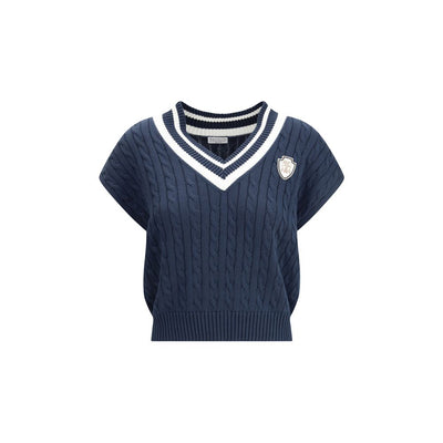 Brunello Cucinelli Blue Cotton Sleeveles Sweater