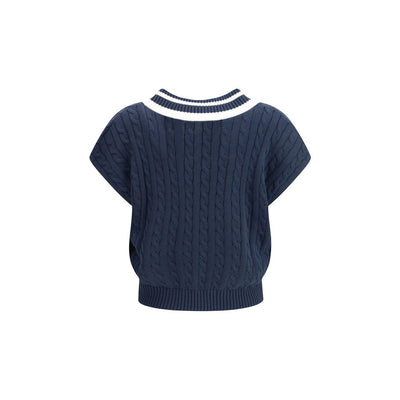 Brunello Cucinelli Blue Cotton Sleeveles Sweater