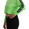 GCDS Mint Green Printed Long Sleeves Cropped Top Sweater