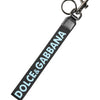 Dolce & Gabbana Black Blue Logo Polyester Brass Holder Keychain Keyring