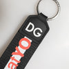Dolce & Gabbana Black Logo Polyester Silver Brass Holder Keychain Keyring