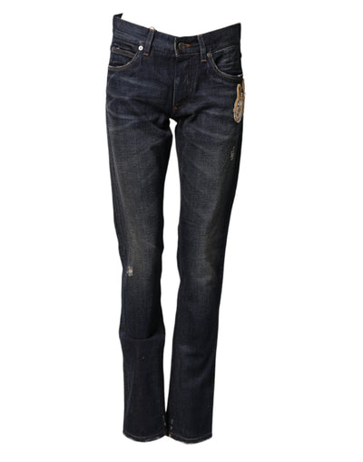 Dolce & Gabbana Dark Blue Watch GOLD Men Skinny Denim Jeans
