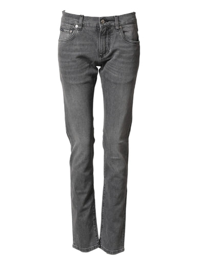 Dolce & Gabbana Gray Cotton Mid Waist Skinny Denim Jeans