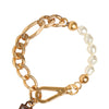 Dolce & Gabbana Gold Tone Brass Faux Pearl Logo Embellish Charm Bracelet