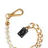 Dolce & Gabbana Gold Tone Brass Faux Pearl Logo Embellish Charm Bracelet