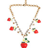 Dolce & Gabbana Gold Brass FRUIT Pendants Flowers Crystal Logo Necklace