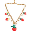 Dolce & Gabbana Gold Brass FRUIT Pendants Flowers Crystal Logo Necklace