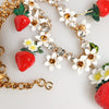 Dolce & Gabbana Gold Brass FRUIT Pendants Flowers Crystal Logo Necklace