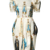 Dolce & Gabbana Beige Madonne Print Silk Short Sleeve Dress