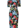 Dolce & Gabbana Black Floral Print Viscose Sheath Midi Dress