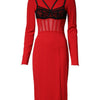 Dolce & Gabbana Black Red Contrasting Bra Cady Midi Dress