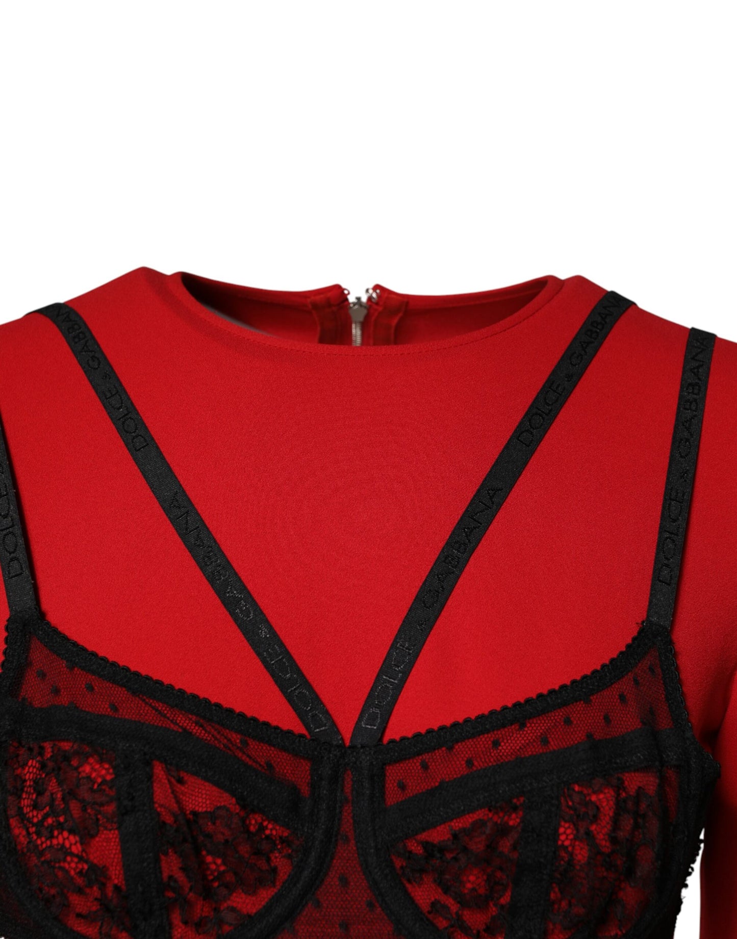 Dolce & Gabbana Black Red Contrasting Bra Cady Midi Dress