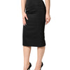 Dolce & Gabbana Black Cotton Pencil Cut High Waist Midi Skirt