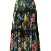 Dolce & Gabbana Black Cotton Floral High Waist Midi Skirt