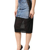 Dolce & Gabbana Blue Black Cotton Denim Sheer Midi Skirt
