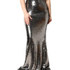 Dolce & Gabbana Metallic Gray Sequin High Waist Mermaid Skirt