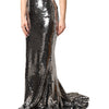 Dolce & Gabbana Metallic Gray Sequin High Waist Mermaid Skirt