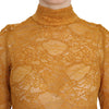 Mangano Mustard Turtle Neck Long Sleeve Lace Top Blouse