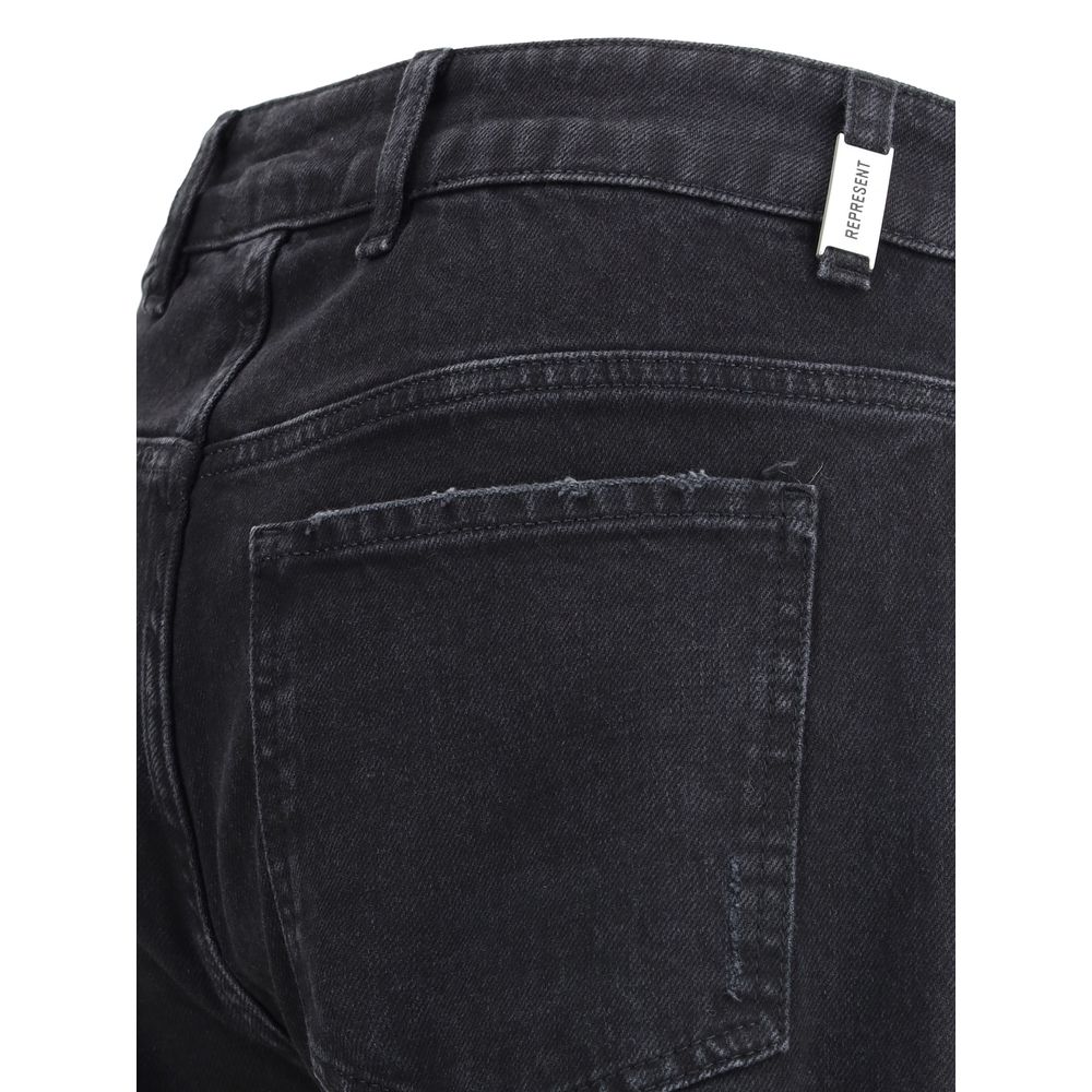 Represent Black Cotton Straight-Leg Jeans