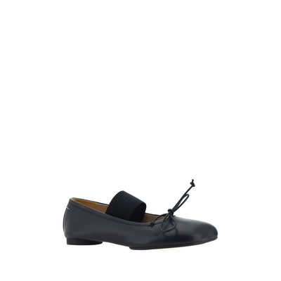 MM6 Black Calf Leather Bos Taurus Ballet Flats
