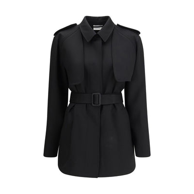 The Row Black Fleece Wool Trench Coat
