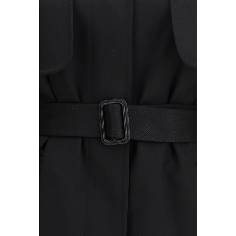 The Row Black Fleece Wool Trench Coat